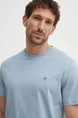 Zdjęcie produktu Gant t-shirt bawełniany męski kolor niebieski gładki