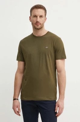 Zdjęcie produktu Gant t-shirt bawełniany męski kolor zielony gładki