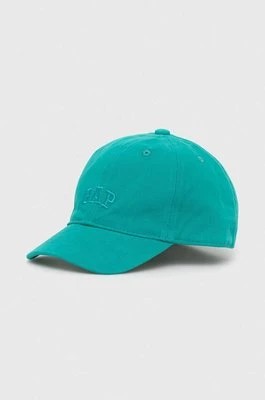 Zdjęcie produktu GAP czapka z daszkiem bawełniana dziecięca kolor zielony z aplikacją
