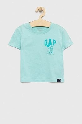 Zdjęcie produktu GAP t-shirt bawełniany dziecięcy x Disney kolor turkusowy