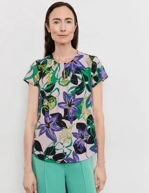 Zdjęcie produktu GERRY WEBER Damski Bluzka z kwiatowym motywem 66cm krótkie Okrągły Multicolor W kwiaty