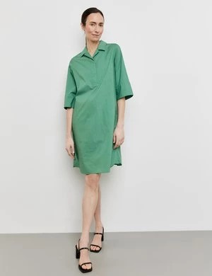 Zdjęcie produktu GERRY WEBER Damski Casualowa sukienka lniana z kontrafałdą 3/4 Z kołnierzem Zielony Jednokolorowy