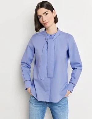 Zdjęcie produktu GERRY WEBER Damski Elegancka koszula wiązana pod szyją z ekologicznej bawełny 72cm długie kołnierz z szarfą Niebieski Jednokolorowy