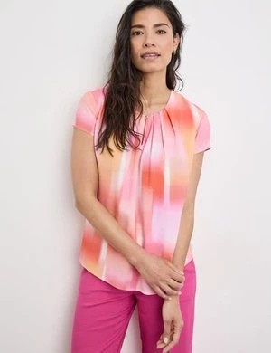 Zdjęcie produktu GERRY WEBER Damski Lejąca bluzka z cieniowaniem 66cm krótkie Otwarty okrągły dekolt Multicolor Cieniowaniem
