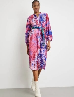 Zdjęcie produktu GERRY WEBER Damski Lekko prześwitująca sukienka midi długie Tunikowy dekolt Multicolor Wzorzysty