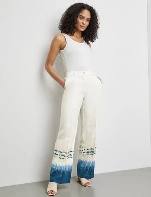 Zdjęcie produktu GERRY WEBER Damski Lniane spodnie z wzorzystym brzegiem Biały Cieniowaniem