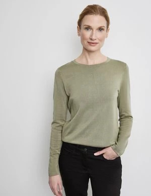 Zdjęcie produktu GERRY WEBER Damski Miękki sweter z cienkiej dzianiny 62cm długie Okrągły Zielony Jednokolorowy