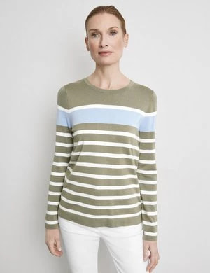Zdjęcie produktu GERRY WEBER Damski Miękki sweter z cienkiej dzianiny 62cm długie Okrągły Zielony W paski