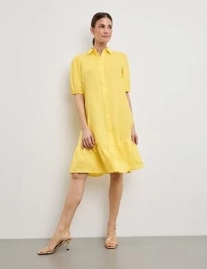 Zdjęcie produktu GERRY WEBER Damski Modna koszulowa sukienka z lnu Półrękawek kołnierzyk koszulowy Żółty Jednokolorowy