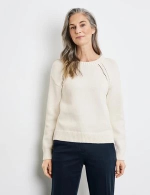 Zdjęcie produktu GERRY WEBER Damski Nowoczesny sweter 55cm długie Okrągły Biały Jednokolorowy