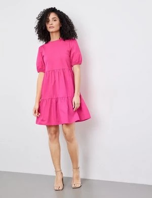 Zdjęcie produktu GERRY WEBER Damski Sukienka bawełniana z warstwową spódnicą Półrękawek Okrągły Różowy Jednokolorowy
