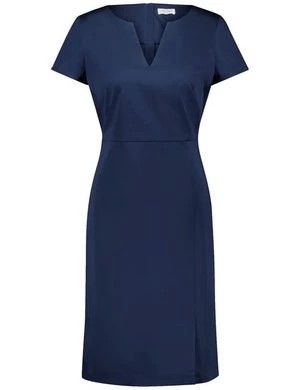 Zdjęcie produktu GERRY WEBER Damski Sukienka etui z długim zamkiem na plecach krótkie Otwarty okrągły dekolt Niebieski Jednokolorowy