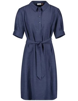 Zdjęcie produktu GERRY WEBER Damski Sukienka koszulowa z paskiem w talii z dodatkiem lnu Półrękawek kołnierzyk koszulowy Niebieski Jednokolorowy