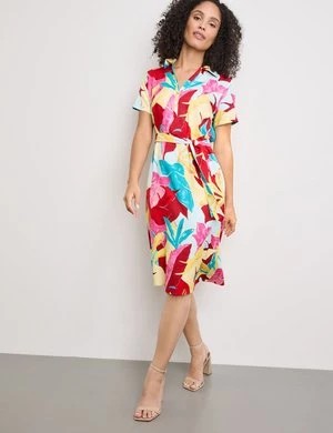 Zdjęcie produktu GERRY WEBER Damski Sukienka koszulowa z paskiem w talii ze zrównoważonych materiałów krótkie w serek Multicolor W kwiaty