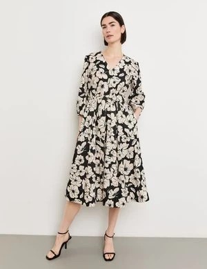 Zdjęcie produktu GERRY WEBER Damski Sukienka o linii A z paskiem w talii 3/4 w serek Czarny W kwiaty