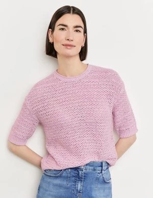 Zdjęcie produktu GERRY WEBER Damski Sweter z półrękawkiem z ażurowej dzianiny 52cm krótkie Okrągły Różowy Jednokolorowy