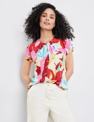 Zdjęcie produktu GERRY WEBER Damski Wzorzysta bluzka 66cm krótkie Otwarty okrągły dekolt Multicolor W kwiaty