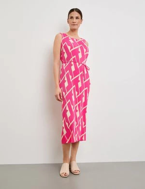 Zdjęcie produktu GERRY WEBER Damski Wzorzysta, plisowana sukienka ze sznurkiem w talii Bez rękawów Okrągły Różowy Wzorzysty