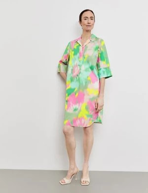 Zdjęcie produktu GERRY WEBER Damski Wzorzysta sukienka z kontrafałdą 3/4 Z kołnierzem Multicolor W kwiaty
