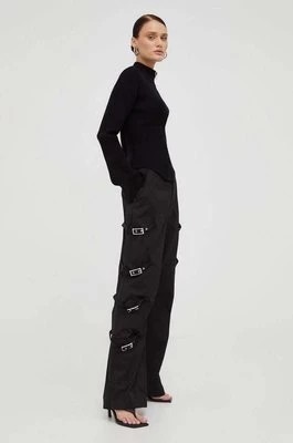 Zdjęcie produktu Gestuz spodnie damskie kolor czarny dzwony high waist