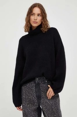 Zdjęcie produktu Gestuz sweter wełniany damski kolor czarny ciepły z golfem
