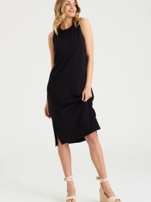 Zdjęcie produktu Gładka czarna sukienka damska na ramiączka Greenpoint