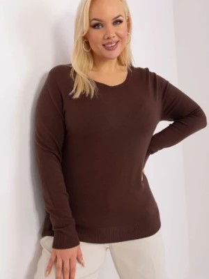 Zdjęcie produktu Gładki sweter plus size z długim rękawem brązowy