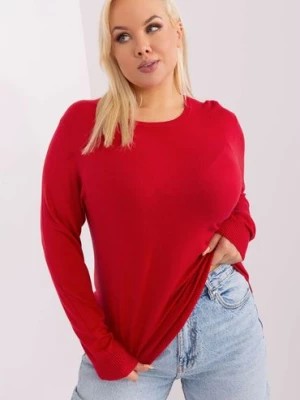Zdjęcie produktu Gładki sweter plus size z długim rękawem czerwony