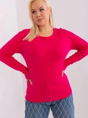 Zdjęcie produktu Gładki sweter plus size z długim rękawem fuksjowy