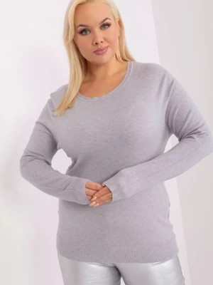 Zdjęcie produktu Gładki sweter plus size z długim rękawem szary