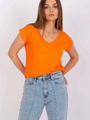 Zdjęcie produktu Gładki t-shirt bawełniany damski - pomarańczowy RUE PARIS