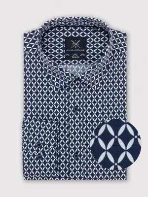 Zdjęcie produktu Granatowa koszula w biały geometryczny wzór Pako Lorente