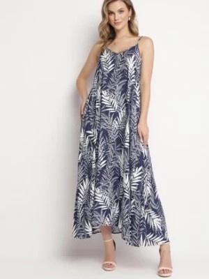 Zdjęcie produktu Granatowa Sukienka Maxi Bawełniana w Kwiaty Brets