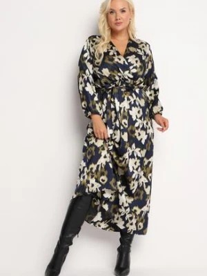 Zdjęcie produktu Granatowa Sukienka Maxi z Kopertowym Dekoltem i Gumką w Pasie oraz Paskiem Denderrik
