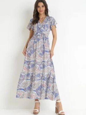Zdjęcie produktu Granatowa Sukienka z Wiskozy w Etno Wzór z Gumką w Talii Munira