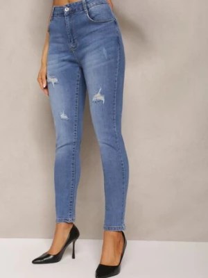 Zdjęcie produktu Granatowe Dopasowane Jeansy Skinny z Efektem Push Up i Przedarciami Avotia