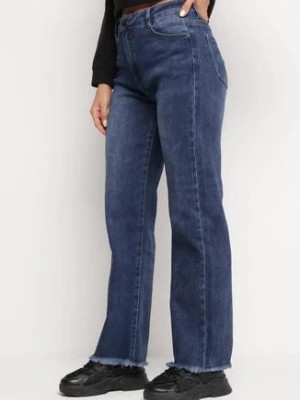 Zdjęcie produktu Granatowe Jeansy z Szerokimi Nogawkami Postrzępionymi na Krawędzi Amallita