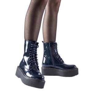 Zdjęcie produktu Granatowe lakierowane buty na platformie Leos niebieskie Inna marka