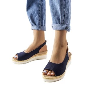 Zdjęcie produktu Granatowe sandały na koturnie Big Star JJ276046 niebieskie