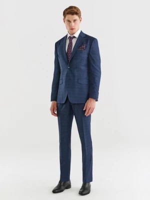 Zdjęcie produktu Granatowe spodnie garniturowe w delikatną niebieską kratkę Pako Lorente
