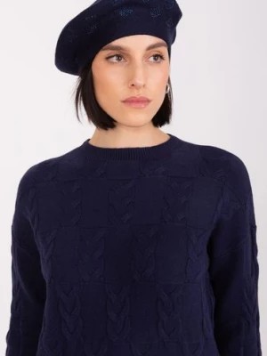 Zdjęcie produktu Granatowy damski beret z dżetami Wool Fashion Italia