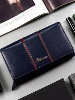 Zdjęcie produktu Granatowy duży, skórzany portfel damski na zatrzask — Peterson