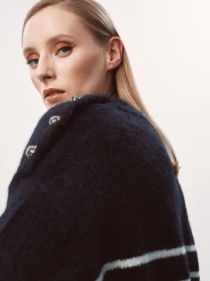 Zdjęcie produktu Granatowy sweter damski w paski OCHNIK