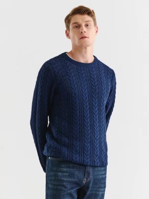 Zdjęcie produktu Granatowy sweter męski o warkoczowym splocie Pako Lorente