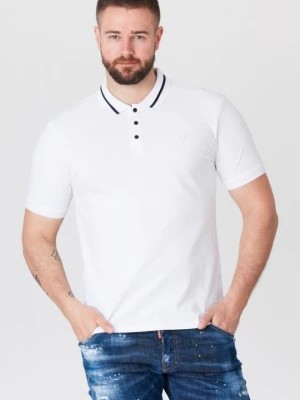 Zdjęcie produktu GUESS Biała koszulka polo z paskiem na kołnierzyku