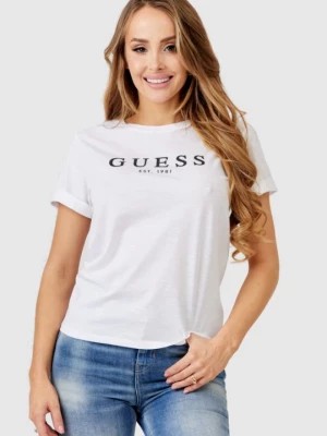 Zdjęcie produktu GUESS Biały t-shirt damski z czarnym logo