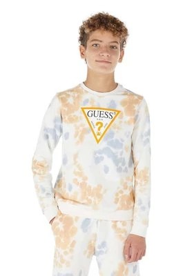 Zdjęcie produktu Guess bluza bawełniana dziecięca kolor beżowy wzorzysta