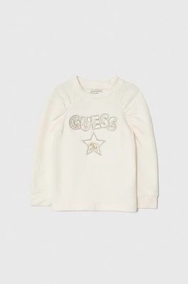 Zdjęcie produktu Guess bluza bawełniana dziecięca kolor beżowy z aplikacją