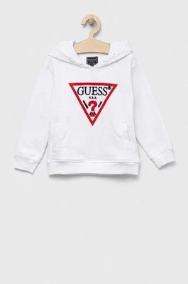 Zdjęcie produktu Guess bluza bawełniana dziecięca kolor biały z aplikacją