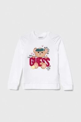 Zdjęcie produktu Guess bluza bawełniana dziecięca kolor biały z nadrukiem